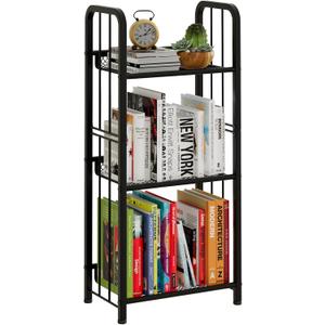 Bookshelf Storage Shelf Bookcase Freestanding Storage Stand for Living Room, Bedroom, Kitchen, Rust Resistance, Easy Assembly Free Combination Multi-Functional Organizer (3 Tiers, Black)