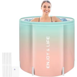 Portable Foldable Bathtub for Adults - Collapsible Travel Tub for Camping, Home & Spa - Space Saving, Durable PVC (Pink Blue Gradient)