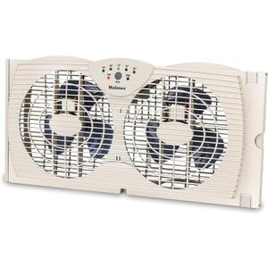 HOLMES Dual Blade Digital Window Fan with Programmable Thermostat Control, Dual 3 Blade Fans, 2 Speeds, Expandable Side Panel with Additional Extender Panels, White