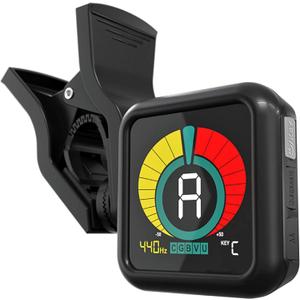 KLIQ UberTuner - Afinador profesional de clip para todos los instrumentos (modos multitecla), modos de guitarra, ukelele, violn, bajo y afinacin cromtica (tambin para mandolina y banjo), negro