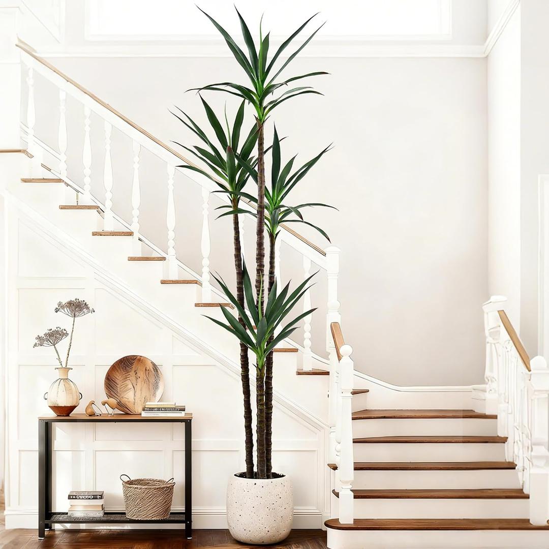 7FT Artificial Agave Tree, Fake Agave Plant with 60 Lifelike Leaves and 4 Realistic Trunks, Faux Plants Indoor for Home Office Living Room Decor Housewarming Gift