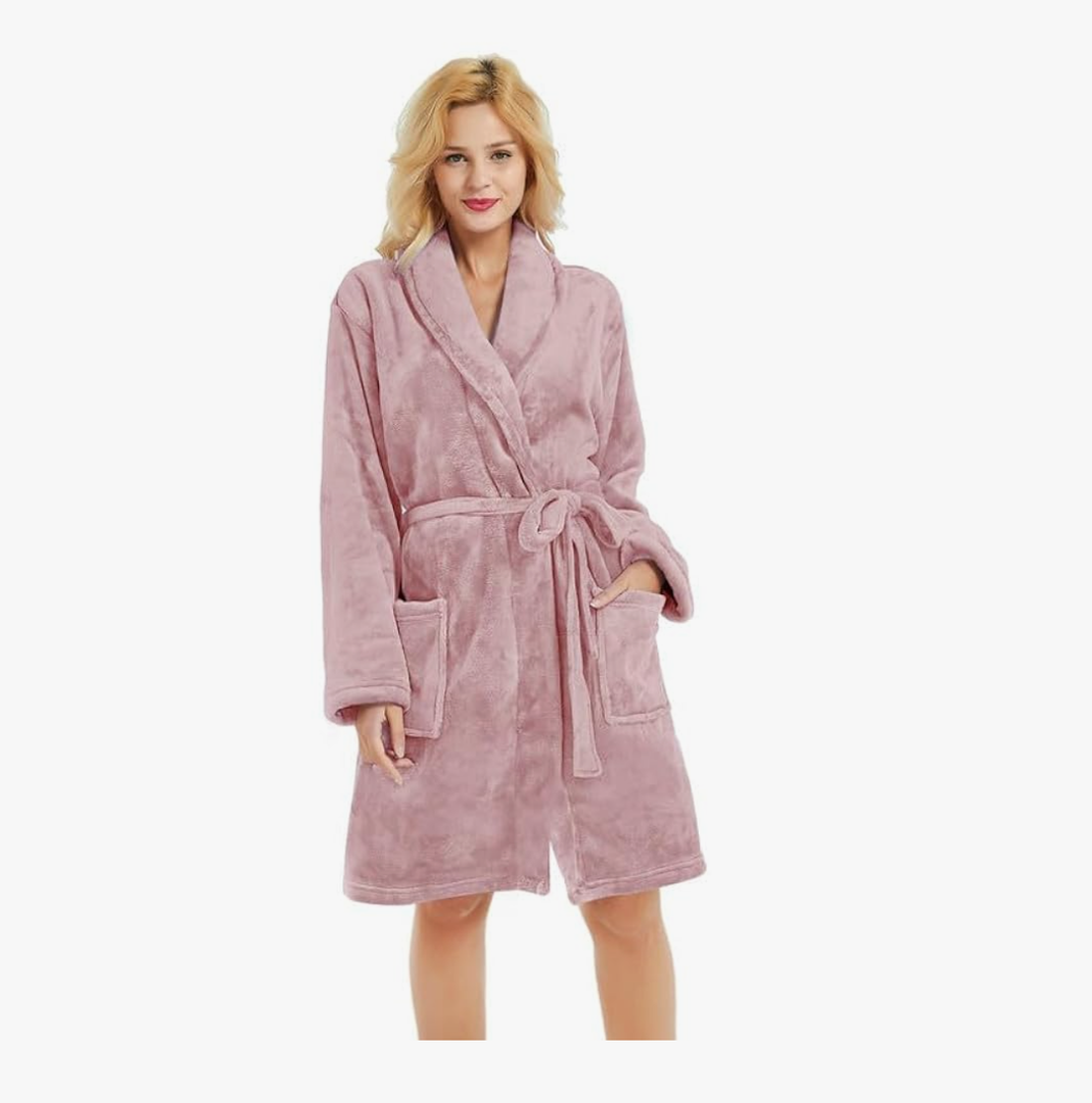 U2SKIIN Women Fleece Robe, Short Cozy Plush Robes for Womens Soft Shawl Collar Warm Spa Bathrobe, S/M