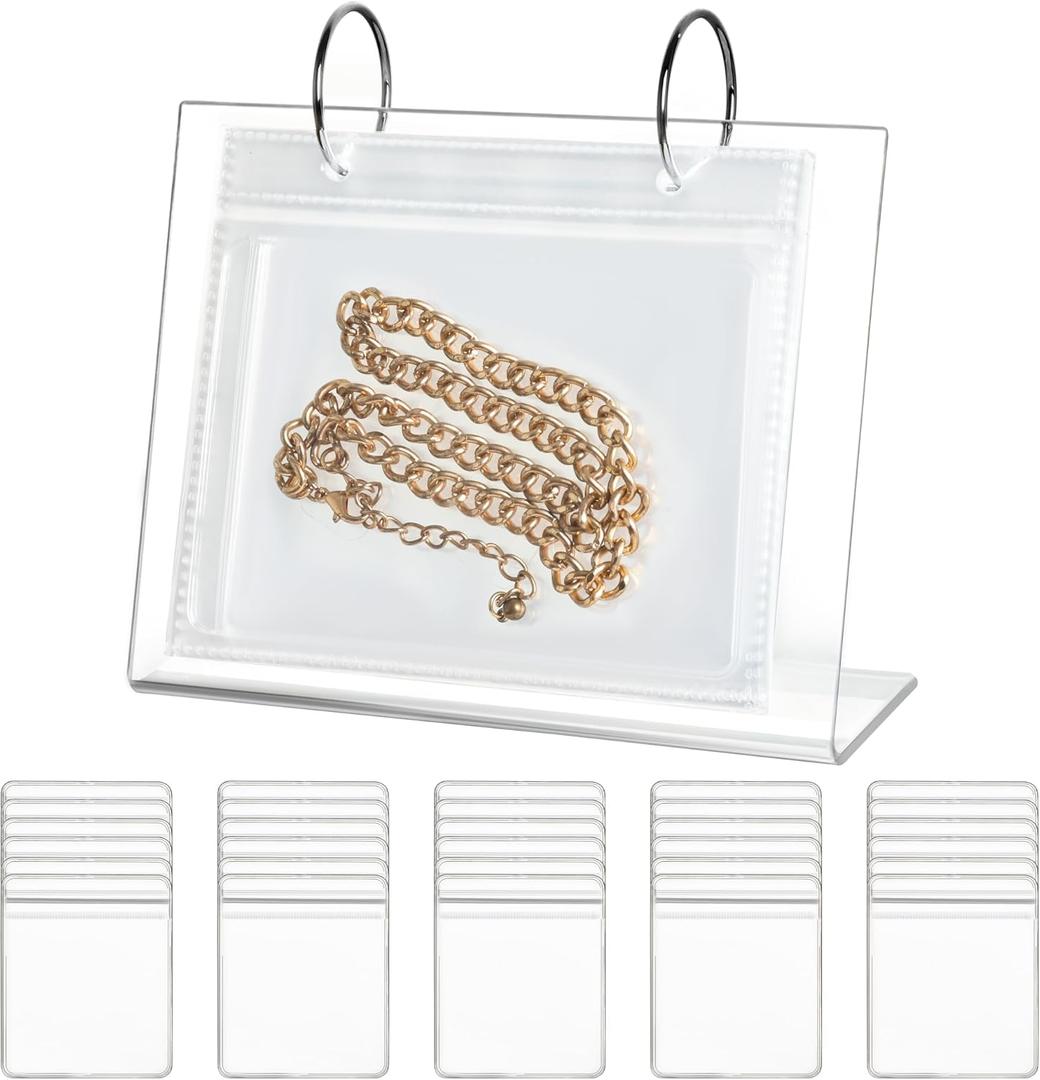 Jewelry Display Stand with 30 Anti Tarnish Bags (5" Lx3.5 W), Tabletop Jewellery Holder with Calendar Design, Ring, Earrings Organizer, Acrylic Jewellery Stand for Home