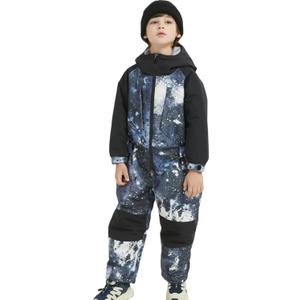 Kids Girls Boys One Piece Snowsuits Colorful Ski Suits Jumpsuits High Collar Hood Zipper Waterproof Jackets Winter (3T, Black Paint)