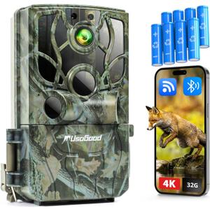 usogood Trail Camera WiFi 4K 48MP, Game Camera that Send Pictures to Phone,8 Batteries & 32GB Card,Wifi Trail Cameras with Night Vison Motion Activated Waterproof for Deer/Backyard/Wildlife Monitoring (green)