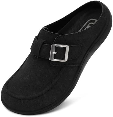 JOINFREE Womens Wide Suede Clogs Zero Drop Potato Shoes Diabetic Mules for Swollen Edema Comfort Slip on Clog Slippers with Adjuatable Buckle Indoor & Outdoor Use, Size 43