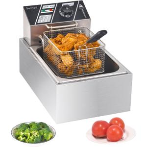 Electric Deep Fryer with Basket for Home Use, Countertop Commercial Deep Fryer 1700w Powerful Performance 9.7Qt Large Capacity Stainless Steel Oil Fryer, Temperature Control