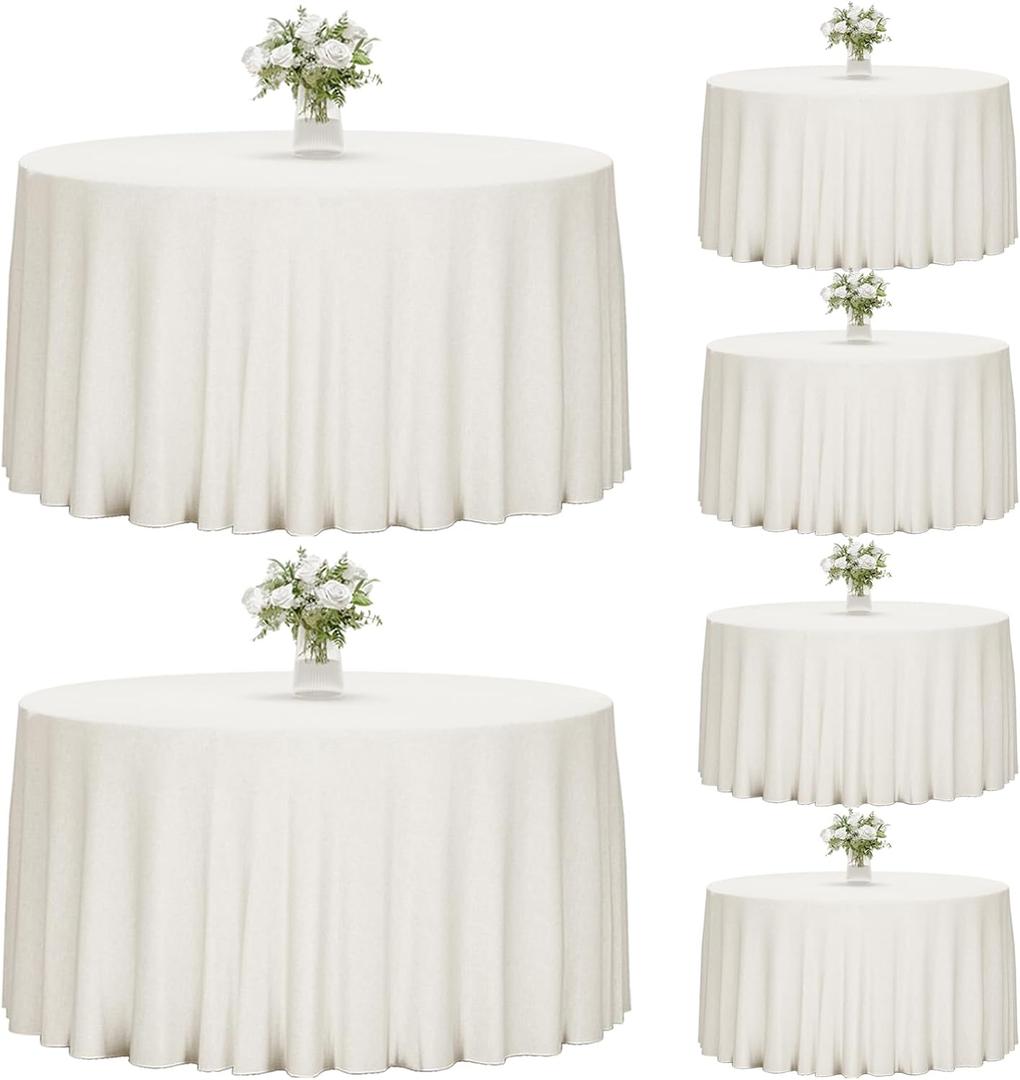 Fixwal 120 Inch [for 60-80'' Tables] Ivory Round Tablecloth, 6 Pack Round Table Cloth Polyester Fabric Washable Table Covers for Wedding, Party, Banquet, Dining, Birthday Events