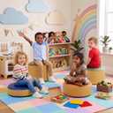 Juexica 4 Pcs Flexible Seating for Classroom Elementary, Round Ottoman Seating Set, Multi Size Soft Modular Colorful Floor Cushion Stools for Preschool Kindergarten Reading Corner, Playroom