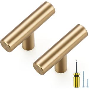 Ravinte 10 Pack Kitchen Cabinet Handles Champagne Bronze Single Hole Stainless Steel Pulls for Dresser Drawer Cupboard Handles with Screwdriver, 2 Inch Length