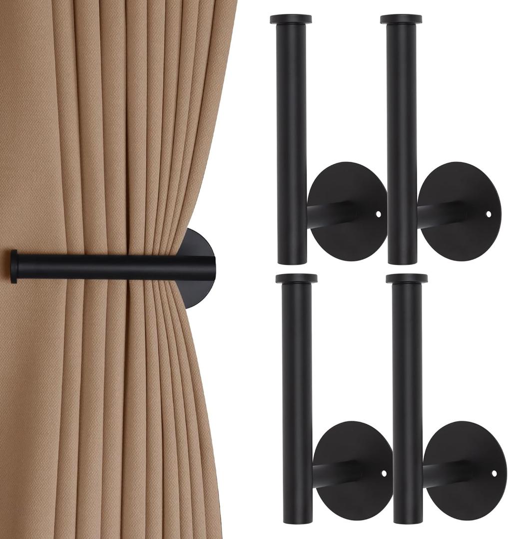 4 Pack Curtain Holdbacks No Drill Curtain Tiebacks Self-Adhesive or Screw-in Curtain Holdbacks Curtain Pull Backs Curtain Hooks Curtain Holders Curtain Tie Backs for Curtains (4, Black)