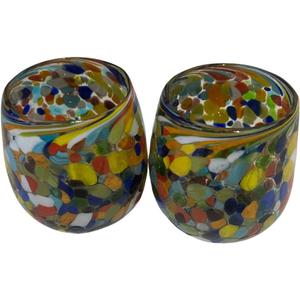 Artisanal Mexican Confetti Glass, Handblown 16 oz Tumbler Glasses  4"x4" Multicolor Granizado Design  Versatile Drinkware for Wine, Cocktails, Water, and More (2, Smooth)