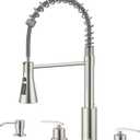 DAYONE 4 Holes Kitchen Faucet Brushed Nickel, Commercial 3 Hole Kitchen Sink Faucet with Soap Dispenser, 2 Handle High Arc Stainless Steel Faucet for Sink