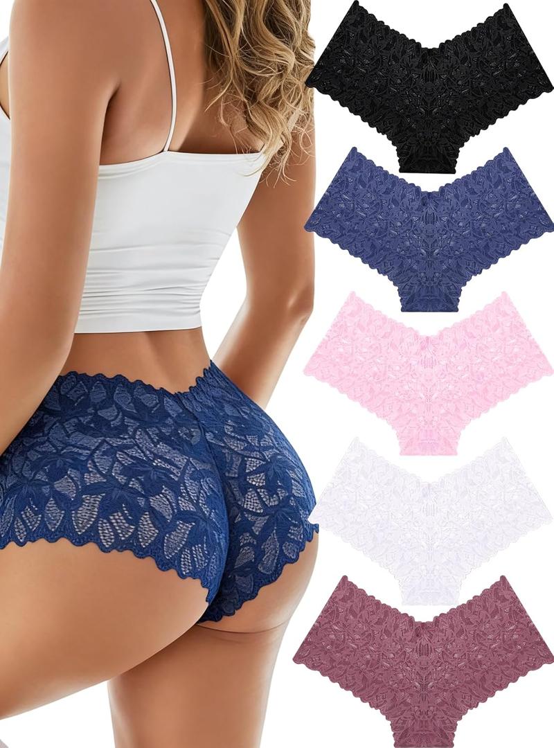 READY TO LOVE Sexy Women's Underwear Lace Shorts V Waist Breathable Cheeky Panties Boyshorts Underwear Women 5 Pack, XL