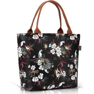 Gloppie Lunch Bag Women Insulated Lunch Box for Women Leakproof Lunch Tote White Flower