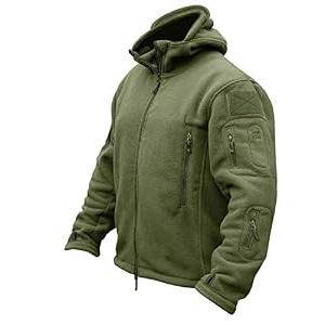 CRYSULLY Men's Tactical Front Zip Fleece Lining Hunting Mountaineering Jackets Windbreaker Coat Army Green, XL