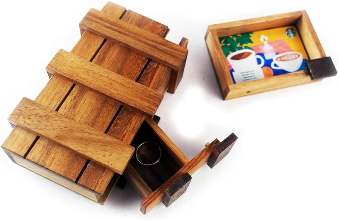 3D Wooden Box Puzzle Secret Unwrap a Hidden Gift Box with a stash or compartments for a Treasure Hunt Puzzle Lover (2 Compartments)