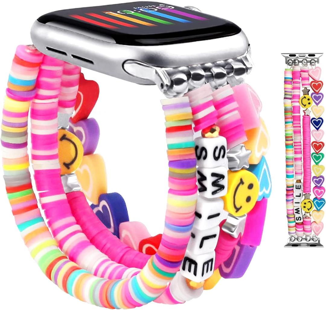 JR.DM Beaded Bracelet Compatible with Apple Watch 40mm 38mm 41mm 42mm Women Kids Girls Cute Fashion Preppy Stack Handmade Elastic Watch Strap for iWatch Series 11/10/9/8/7/SE/6/5/4/3/2/1 (Colorful)