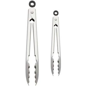 KitchenAid Set of 2 Stainless Steel Tongs with Scalloped Edges Easy Lock Dishwasher Safe Durable and Versatile 7 Inch and 9 Inch Silver