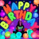 Gemscream 43 Pcs Glow in the Dark Party Supplies 16 Inch Fluorescent Happy Birthday Balloons Light up Balloons for Neon Birthday Wedding Party Decorations