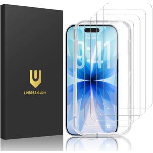 UNBREAKcable 4-Pack Screen Protector for iPhone 17, Double Shatterproof Tempered Glass [Easy Installation Frame] [9H Hardness] [99.99% HD Clear] [Case Friendly] for iPhone 6.3 inch