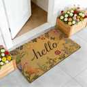 Kelarea Hello Spring Floral Door Mat, 17" x 29" Artificial Coco Coir Welcome Entry Mats with Non-Slip Backing, Easy Clean Colorful Doormat for Front Door Entrance Outside Porch Decor