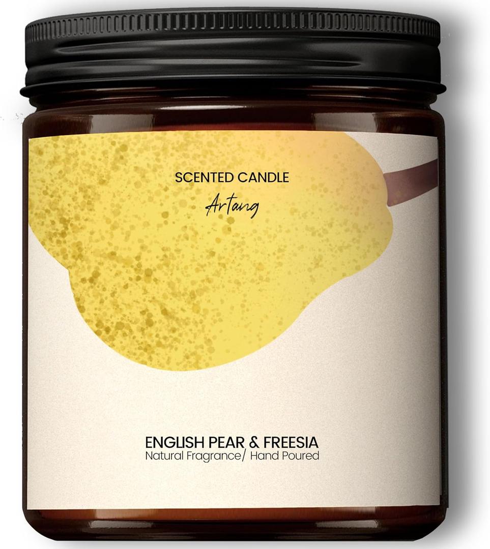 Generic English Pear & Freesia Scented Candle | Scented Candle Gifts for Women | Soy Candles for Home Scented | Aromatherapy Candle in Black Jar | Unique Birthday Gifts for Women, Chroma, AT0001