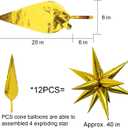 50 PCS 40" Large Gold Star Balloons Big Metallic Explosion Star Foil Balloons 12 Point Cone Mylar Spike for Birthday Christmas Party Decoration Happy New Year 2026