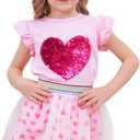RETSUGO Girls Tulle Skirt Set Two Piece Ruffle Sleeve Unicorn T-Shirt Tutu Dress Summer Birthday Party Outfit (6-7 Years)