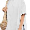 CharmWM Girls Fashion T Shirts Raw Hem Oversized Summer T Shirt Short Sleeve Tops Tees Shirt 5-14 Years (White)
