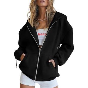 PRETTYGARDEN Women's 2025 Zip Up Y2K Hoodies Casual Long Sleeve Sweatshirts Fall Spring Track Jackets with Pockets (Large, Black)
