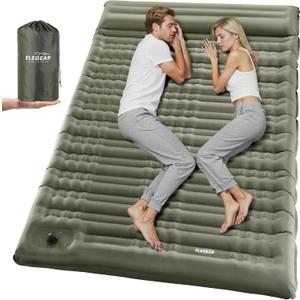 Elegear Double Sleeping Pad for Camping, 4.7" Ultra-Thick Self Inflating Camping Pad 2 Person with Pillow Built-in Foot Pump, Portable Camping Sleeping Mat for Backpacking Hiking Tent(Army Green Full)
