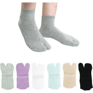 Tabi Socks Athletic Cotton Crew Length Quarter Ankle Two Toe for Women and Men, 6 Pk Black White Gray (Light Gray / Purple / White / Blue / Beige / Black)