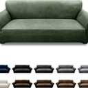 Couch Cover Leather Look 3 Seater Couch Sofa Cover 1-Piece Sofa Slipcover Stretch Furniture Protector with Elastic Bottom & Pockets(Sofa, Army Green)