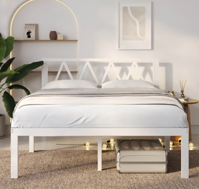 Enduro Metal Bed Frame With Headboard (Twin, 14in, White)