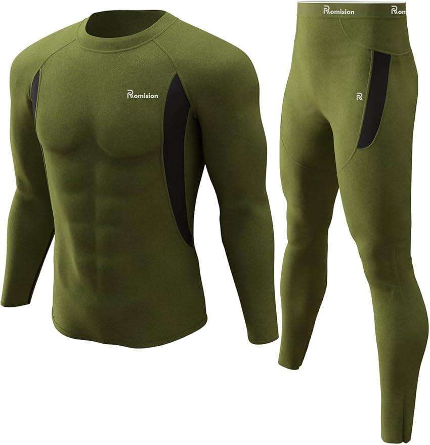 romision Thermal Underwear for Men Long Johns Fleece Lined Hunting Gear Bottom Top Set Base Layer for Cold Weather Gift (XX-Small, 1#-black)