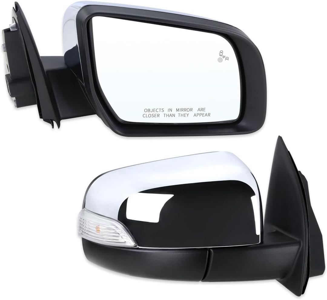 Right Passenger Side Mirror Fits 2019 2020 2021 2022 2023 2024 2025 Ford Ranger With Power Folding Power Glass Blind Spot Heated Turn Signal Puddle Light Chrome Replace#KB3Z17682FA(12Pins)
