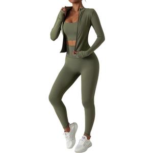 Yknktstc Womens Two Piece Tracksuit Set Long Sleeve Zipper Jacket with Athletic High Waist Leggings Workout Outfit (Small, Army Green)