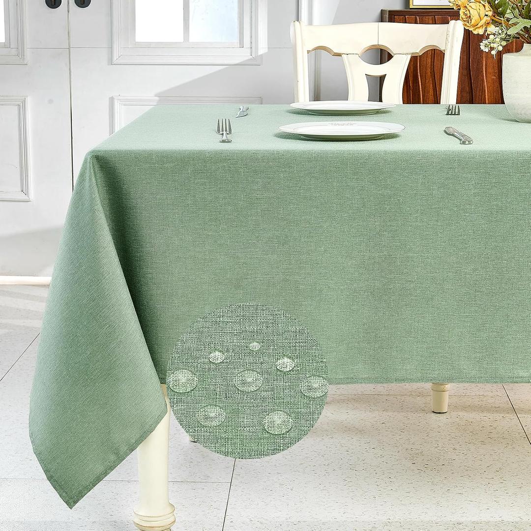IVAPUPU Textured Linen Table Cloth for Rectangle Table - Sage Green Tablecloths Rectangular Waterproof Wrinkle Free Wipeable Dining Cover for Spring Wedding Birthday Kitchen Decor, 60 x 120 Inch