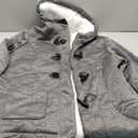 JiangWu Womens Fashion Horn Button Fleece Thicken Coat with Hood Winter Warm Jacket (Large, Light-gray)