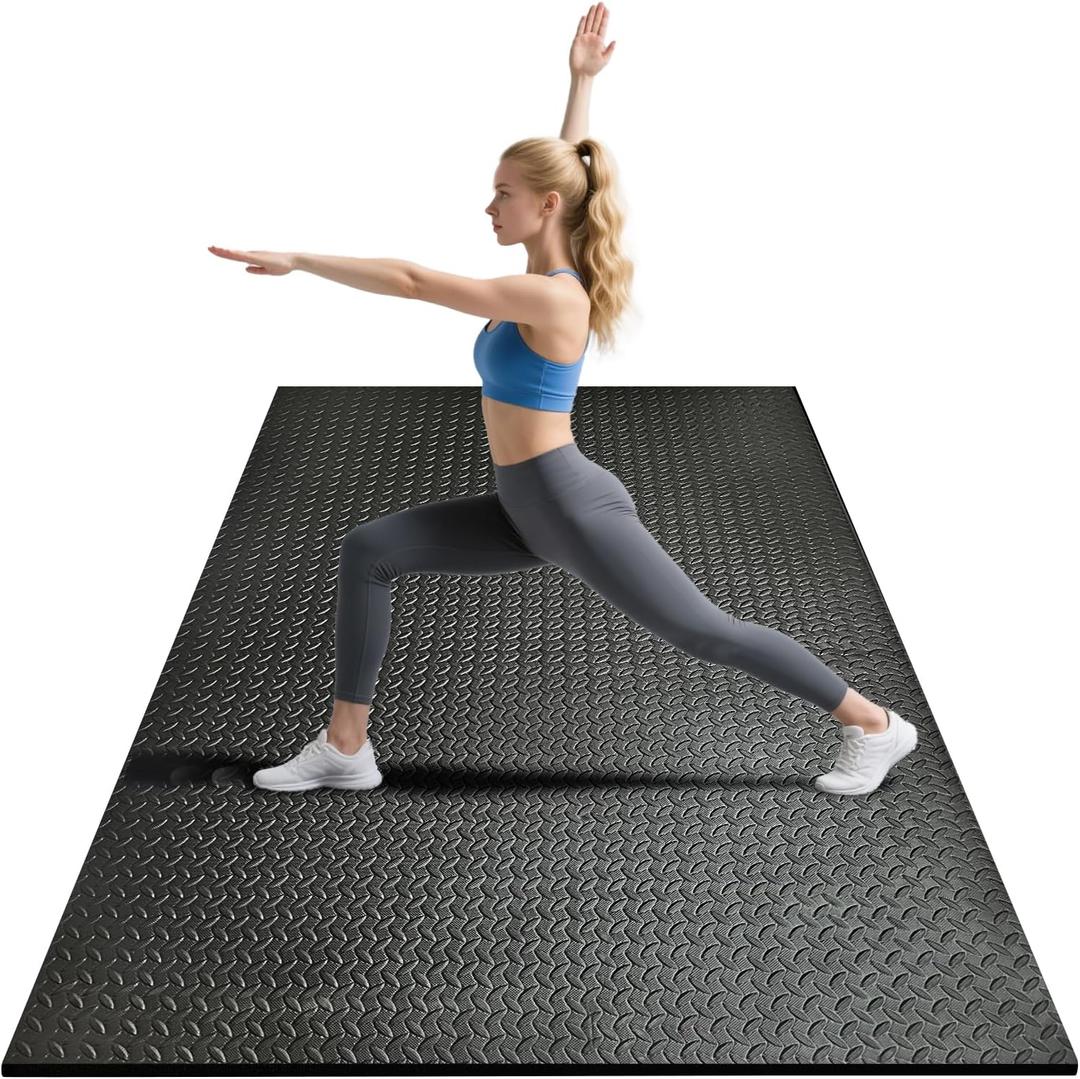 4x6ft Gym Floor Mat 10mm Thick - Large TPE/NPE Foam Workout Mat for Home Gym, Garage Floor, Yoga & Exercise - Non-Slip Eco-Friendly Fitness Mat (Black)