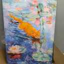 SIXWOOD Monet Water Lilies Whimsical Orange Cat Canvas Wall Art, Bathroom | 16x24 in, Water Lily Pond Picture, Pet Framed Print for Kids Bedroom Living Room, Van Gogh Inspired Wall Decor, Ready to Hang