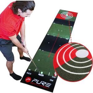 Pure2Improve 3.0 Golf Indoor/Outdoor Putting and Practice Mat with Flat Roll Out, Pure Rolling Surface, and Target Aiming Spots, 10 X 26 (3 Meter)