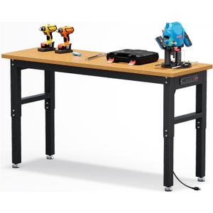 60 in Adjustable Height Garage Workbench, GarveeTech Max. 2200 LBS Capacity Solid Wood Work Bench Table, Heavy Duty Work Station for Garage, Shop, Home, Office