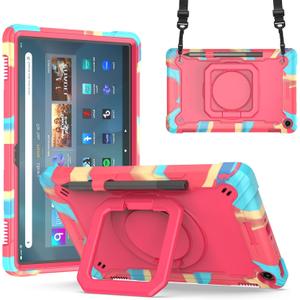 Case for Amazon Fire Max 11 Inch Tablet (13th Generation, 2023 Release) Hybrid Shockproof 360 Rotating Multi-Functional Ring Stand Case with Shoulder Straps (Rainbow/Pink)