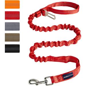 AUROTH Heavy Duty Bungee Dog Leash for Large Breed Dogs, No Pull for Shock Absorption with Car Seat Belt, 2 Padded Handles 4.5Foot 6Foot Training Dog Leash Red
