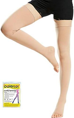 Beister 1 Pair Medical Open Toe Thigh High Compression Stockings with Silicone Band for Women & Men, Firm 20-30 mmHg Graduated Support for Varicose Veins, Edema, Flight. Medium