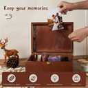 Larger Wooden Memory Keepsake Box with Hinged Lid & 8x10 Photo Frame Inside Lid Decorative Storage Box With a Hinge Lids for Pictures, Letters & Time Capsule Wooden Gift Box, 5.3 x 8.6 x 11.7