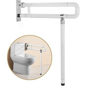 Handicap Grab Bars for Bathroom, Foldable Stainless Toilet Grab Bar with Textured Grip, 29.5(L) x27.5(H) inches Flip Up Toilet Safety Rails with Leg for Elderly