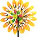 Metal Sunflower Wind Spinner Outdoor, 13" W x 64" H Large Double Windmill Pinwheels with 5 Prong Stake, Kinetic Wind Sculpture for Backyard Garden Patio Lawn Art Decor Yellow